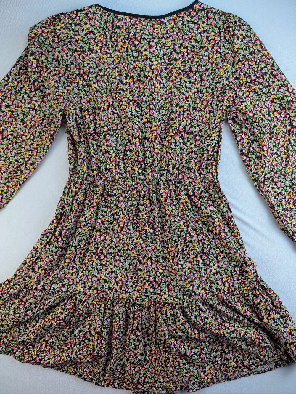 J. CREW Floral Ditsy Print Long Sleeve Tie Neck Mini Dress 4P